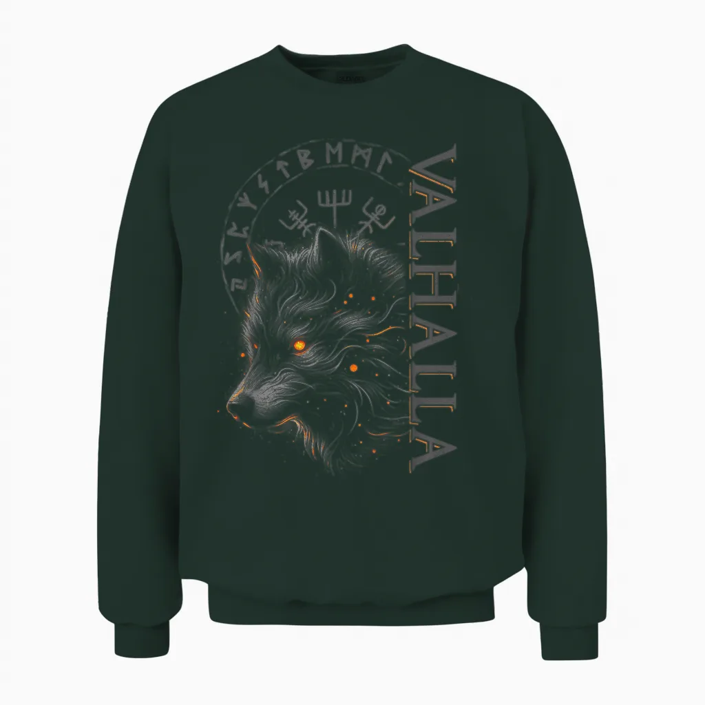 Valhalla Wolf Boussole Viking Avec Runes D'odin Unisex Sweatshirt in Forest