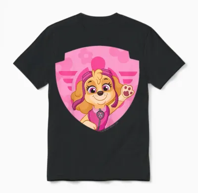 Paw Patrol Skye Big Chest Shield Emblem Unisex T-Shirt - Black