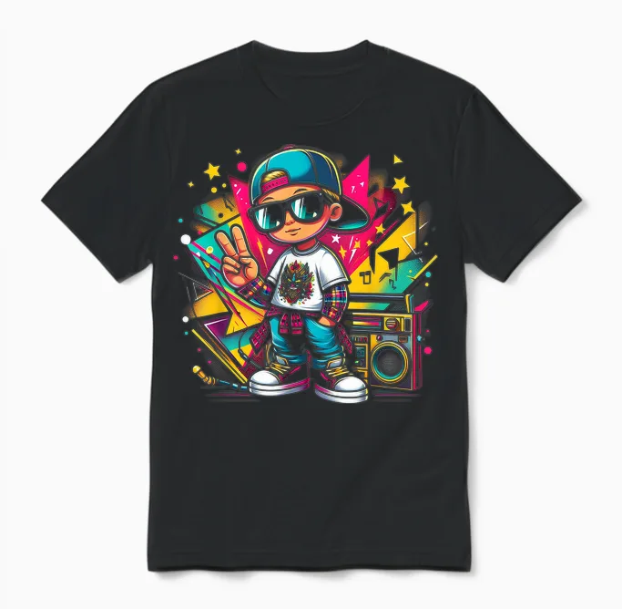 Hip Hop Guy Graffiti Künstler Streetwear Rap Breakdance Mode Unisex T-Shirt in Black