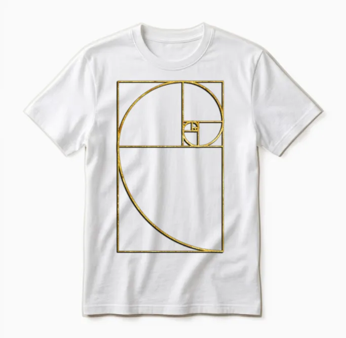 Golden Ratio Sacred Fibonacci Spiral Unisex T-Shirt in White