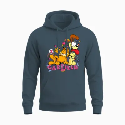 Kids Garfield and Odie Snack Art Retro 90s Unisex Hoodie - Dark Heather