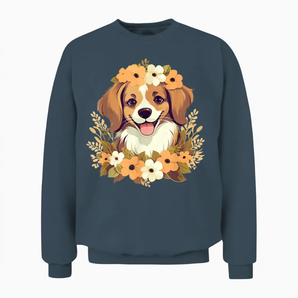Niedlicher Hund Mit Blumen I Kids Dog Unisex Sweatshirt in Dark Heather