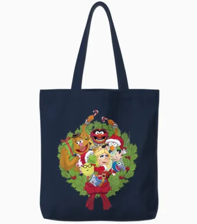 Disney the Muppets Christmas Muppet Group Wreath Tote Bags - Navy