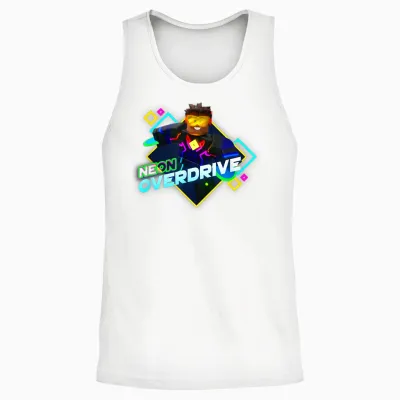 Roblox Black Neon Overdrive Classic Fit T-Shirt - Adult Crew Neck Short Sleeve Cotton and Polyester Unisex Tank Top - White