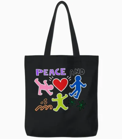 Keith Graffiti Peace and Love Art Cartoon Gift Tote Bags - Black