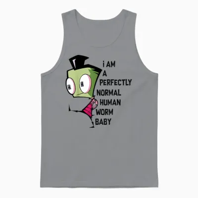 Invader Zim I Am Perfectly Normal Human Worm Baby Portrait T-Shirt Small Unisex Tank Top - Sport Grey