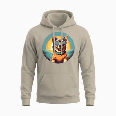 Retro Funny Dog Wearing Sunglasses Retro Sunshine Unisex Hoodie - Sand