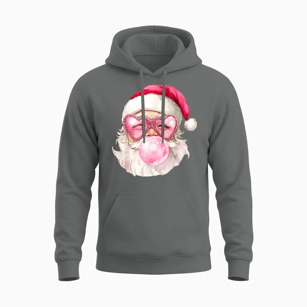 Vintage Retro Santa Christmas Bubble Gum Pink Sunglasses Unisex Hoodie in Graphite Heather