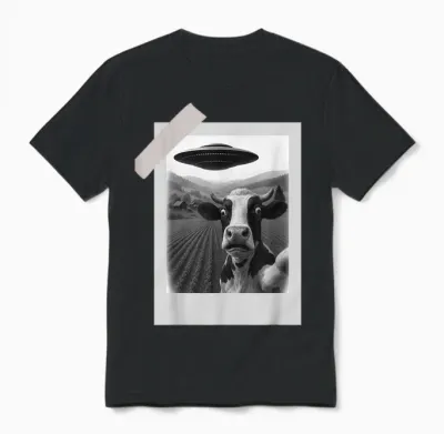 Funny Ufo Cow Selfie | Alien Abduction Farm Unisex T-Shirt - Black