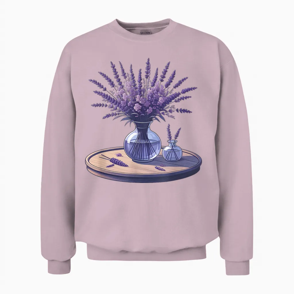 Lavender Flower T-Shirt, White, S Unisex Sweatshirt in Light Pink