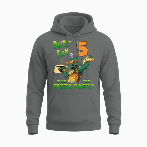 Mademark X Teenage Mutant Ninja Turtles - Dude I Am 5 Years Old Mikey Pizza Birthday Party Unisex Hoodie - Graphite Heather