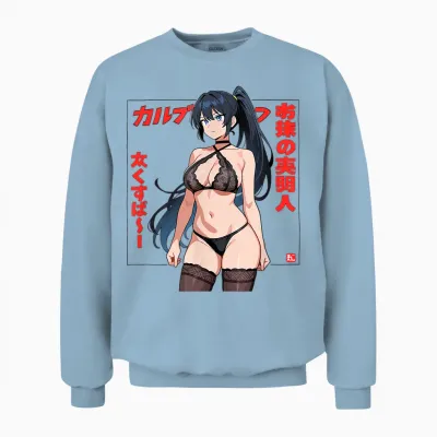 Waifu Sexy Anime Mädchen Bikini Strand Mädchen Manga Japanischer Stil Unisex Sweatshirt - Light Blue