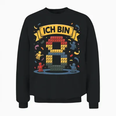 T-Shirt with German Text "ich Bin 8 Bausteine 8th Birthday" for Boys And Unisex Sweatshirt - Black