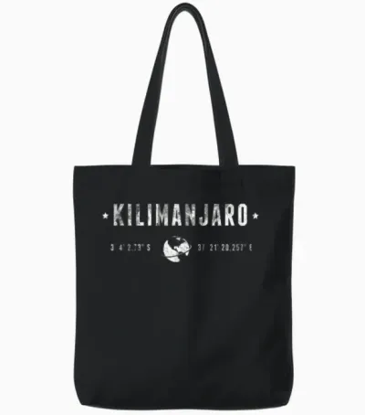 Kilimanjaro Tanzania Coordinates Globe Tote Bags - Black