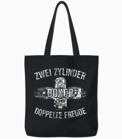 Boxer Two Cylinder Double Joy Biker Two-Cylinder T-Shirt, Black Tote Bags - Black