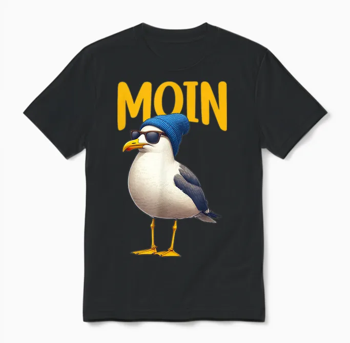 Moin Möwen Vogel Meer Hamburg Plattdeutsch Maritim Gruß Unisex T-Shirt in Black