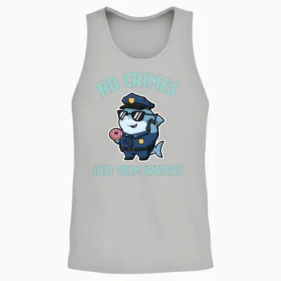 Calm Waters – Kawaii Shark Police Officer Unisex Tank Top - Ash