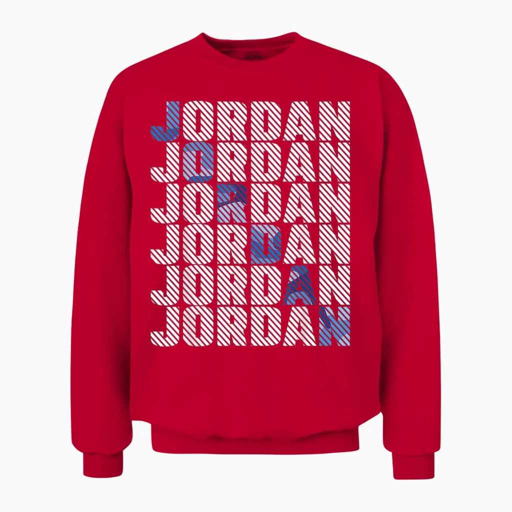 Diagonal Jordan Camo Pattern Blue Retro Camouflage Unisex Sweatshirt in Red