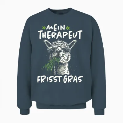 Mein Therapeut Frisst Gras Andenkamel Pako Alpaka Spruch Unisex Sweatshirt - Dark Heather