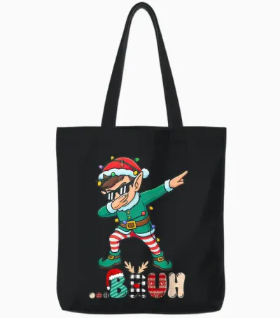 Bruh Dabbing Elf Funny Kids Boys Mens Christmas Matching Tote Bags - Black