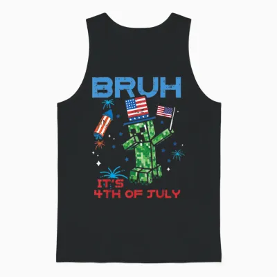 Bruh Its 4th of July Pixel Dab Gaming Gamer Boy Unisex Tank Top - Black