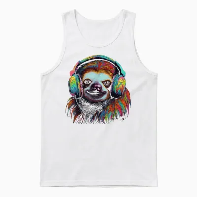 Faultier Kunstwerk Musik Bunte Tier Kopfhörer Faultier Unisex Tank Top - White