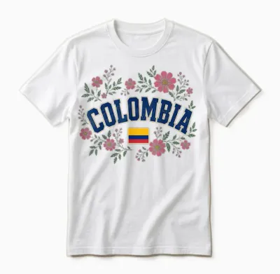 Colombia Floral Vintage Country Pride Unisex T-Shirt - White