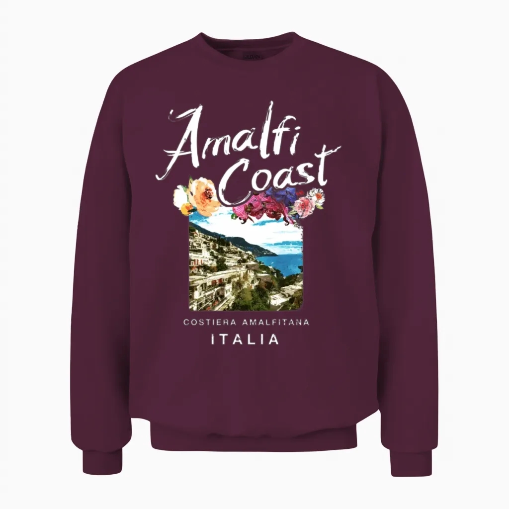 Amalfi Coast Italy Italian Unisex Sweatshirt in Maroon