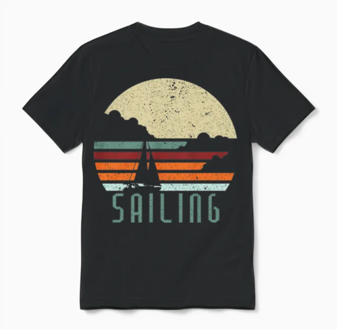 Sailing Retro Unisex T-Shirt in Black