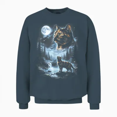 Tortoiseshell Cat Howling at the Moon 90s Retro Vintage Unisex Sweatshirt - Dark Heather