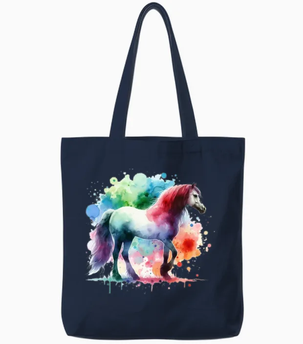 Horse Colorful Lovers Tote Bags in Navy