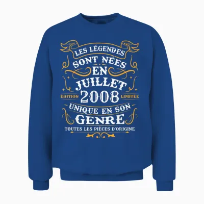 Vintage Cadeau D'anniversaire 18 Ans Nés En Juillet 2008 Unisex Sweatshirt - Royal