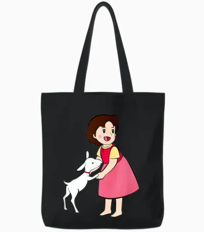Heidi with Goat Cute Cartoon Tv Series T-Shirt, Blue Tote Bags - Black