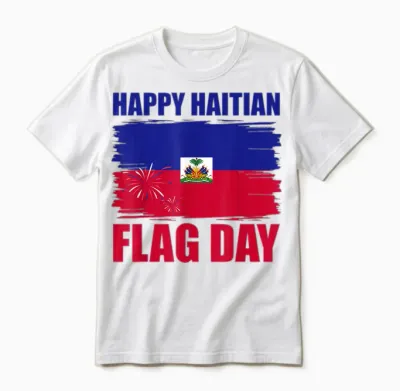 Fireworks Happy Haitian Flag Day Haiti Pride Men Women Unisex T-Shirt - White