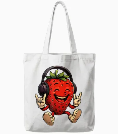 Erdbeere Am Rocken | Süßes Erdbeermotiv Mit Pommesgabel Tote Bags - White