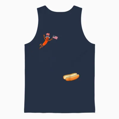 Hotdog Freedom Dive Funny Uncle Sam Hot Dog Jumping into Bun Unisex Tank Top - Navy