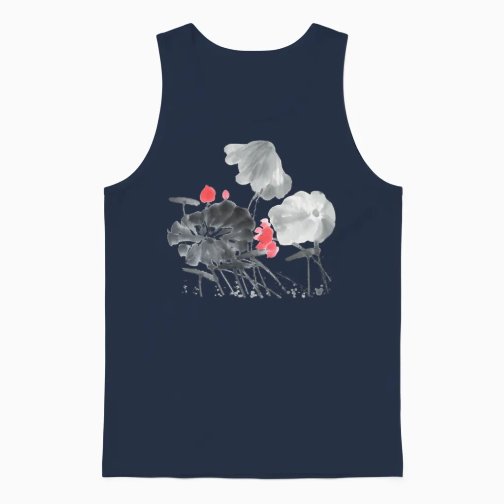 Ink Lotus Unisex Tank Top in Navy