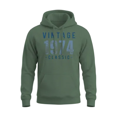 Vintage, 1974, Classic and Elegant Unisex Hoodie - Military Green