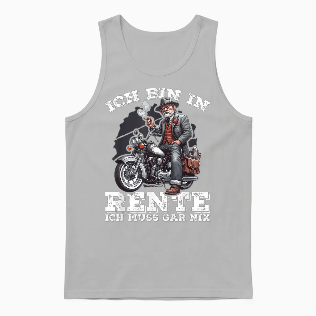 T-Shirt with German Text "ich Bin in Rente Ich Muss Gar Nix Cooler Rentner Unisex Tank Top in Ash