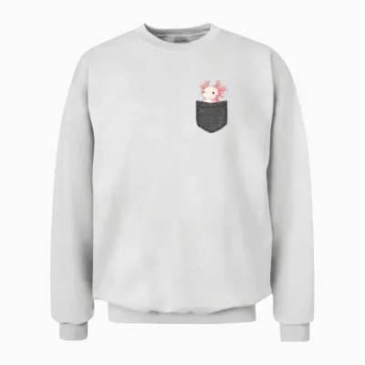Axolotl T-Shirt in Chest Pocket, Black Unisex Sweatshirt - White