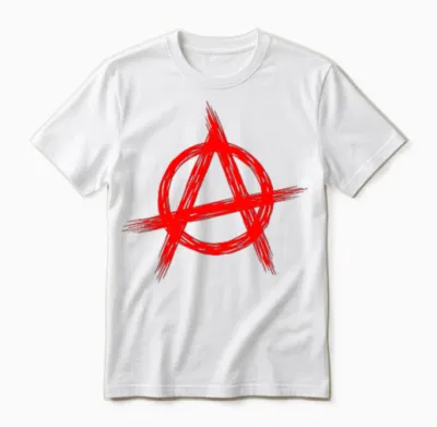 Rotes Anarchistisches Symbol, Verzweifelter Rockstar Der Politischen Anarchie Unisex T-Shirt - White