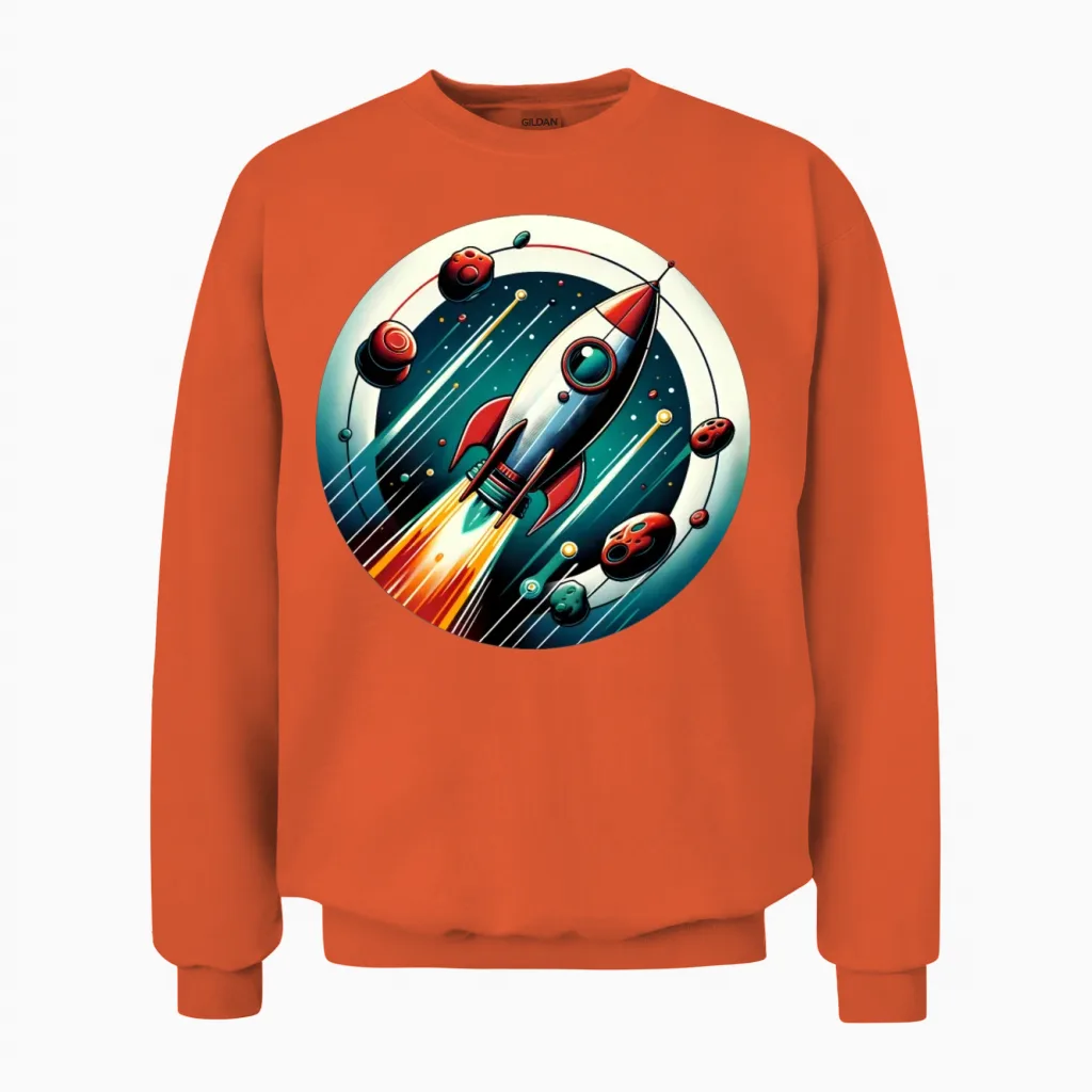 Retro Rocket and Planets Unisex Sweatshirt - Orange