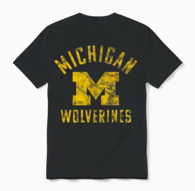 University of Michigan Wolverines U of M Large Unisex T-Shirt - Black