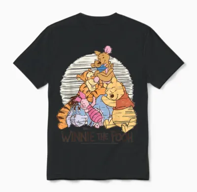 Winnie the Pooh - Pooh Eeyore Piglet Tigger Kanga Roo Hug Unisex T-Shirt - Black