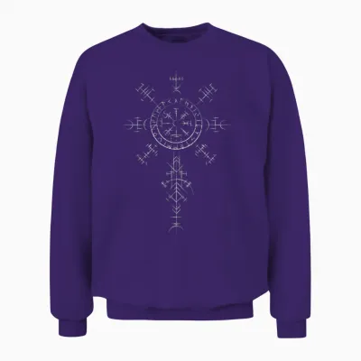 Retro Viking Symbol Compass Vegvisir Nordic Rune Celtic Unisex Sweatshirt - Purple