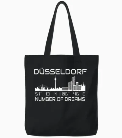 Skyline Düsseldorf Koordinaten Gps Geographie Silhouette Tote Bags - Black