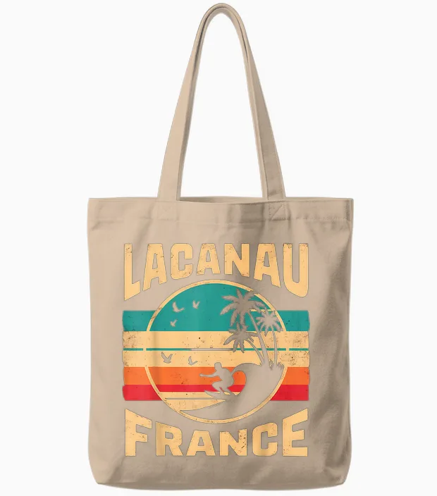Ville De Lacanau France Surf Enthusiast Waves Tote Bags in Natural
