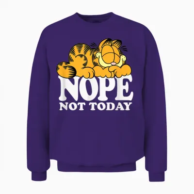 Garfield Nope Not Today Lazy Cat Bold Logo T-Shirt - Unisex-Adults, Unisex-Kids - Black - Short Sleeve - T-Shirt - Novelty T-Shirts Unisex Sweatshirt - Purple