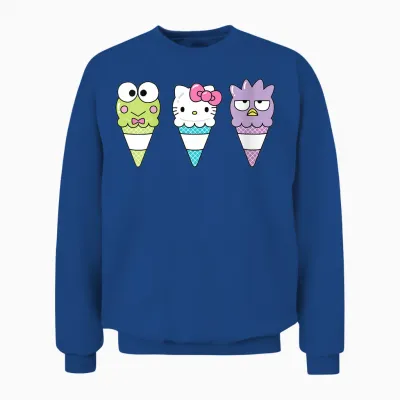Womens Hello Sanrio Keroppi Hello Kitty Badtz-Maru Ice Cream Cone Unisex Sweatshirt - Royal