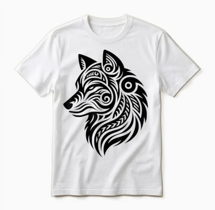 Polynesian Tribal Wolf Maori Wolf Pattern T-Shirt, Grey, S Unisex T-Shirt in White